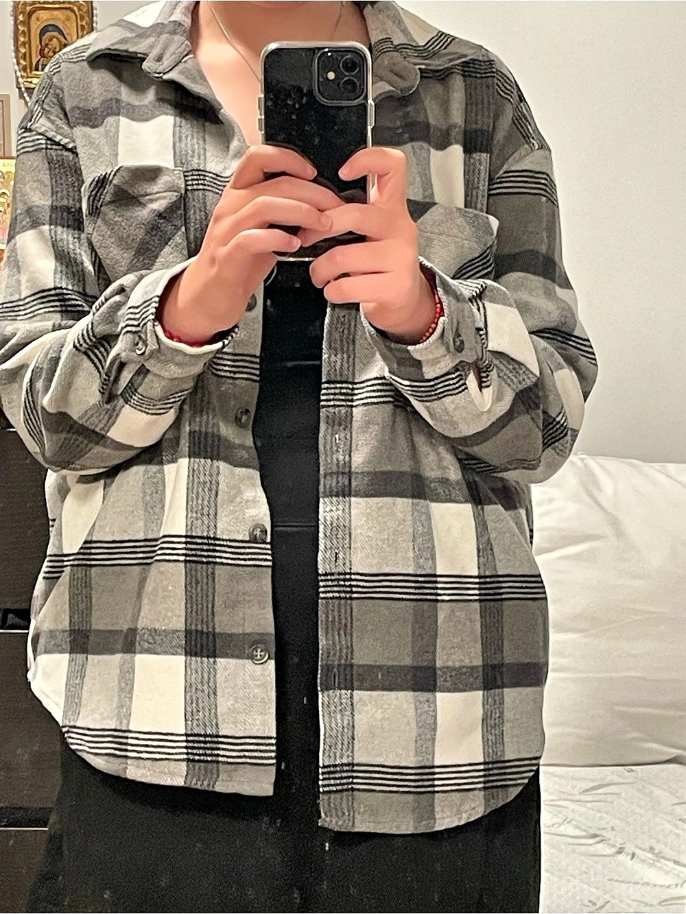 Ardene Plaid Shirt Jacket in Gray & White